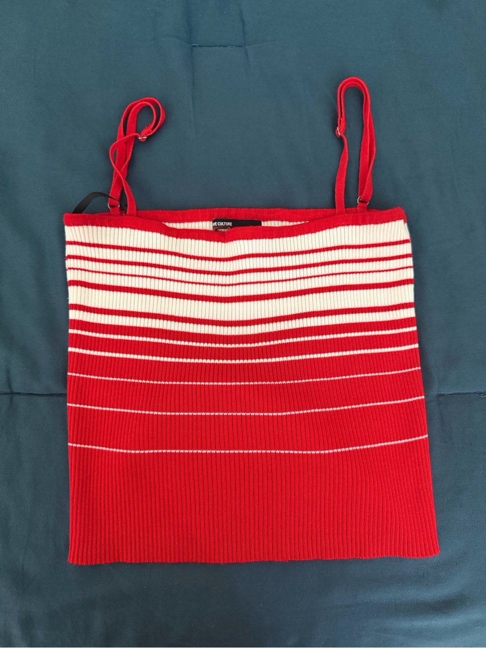 Love Culture Red and White Striped Ribbed Tank